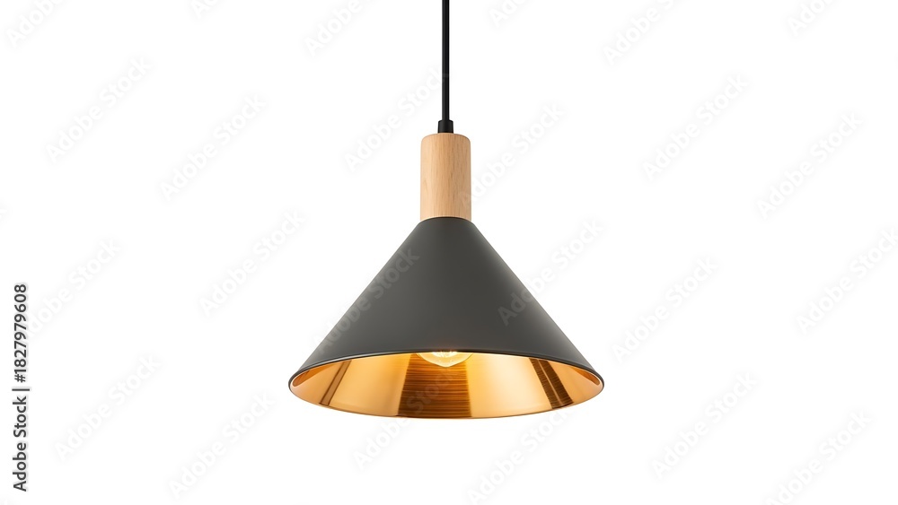 Obraz premium Modern grey and gold pendant lamp, isolated on white
