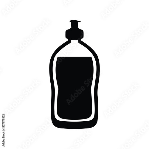 Black and white dish soap bottle with pump top isolated on white
