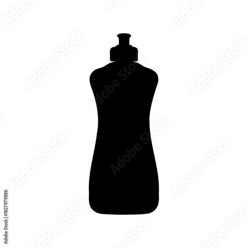 Silhouette of dish soap bottle against a plain white background design