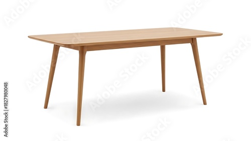 Modern wooden dining table isolated on white background