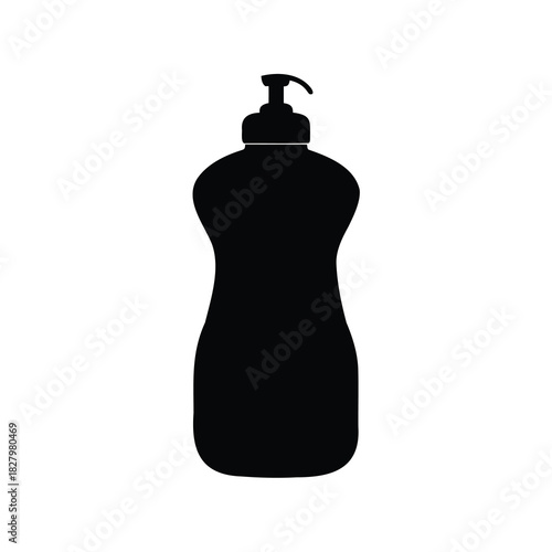 Black Silhouette of Dish Soap Bottle with Pump on a White Background