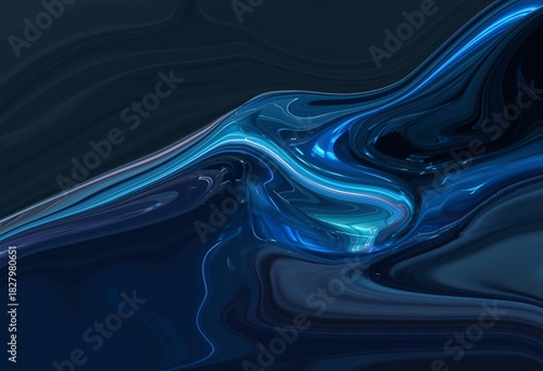 Deep Blue Abstract Liquid Flow Background. Electric Cyan Glitch Wave Technology Design Concept. Neon glow