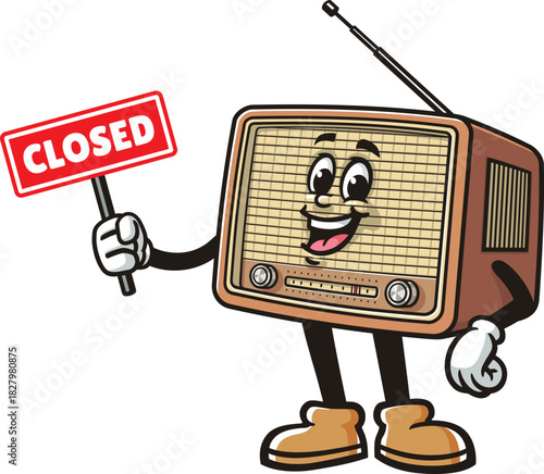 Cartoon of Radio mascot holding a closed sign