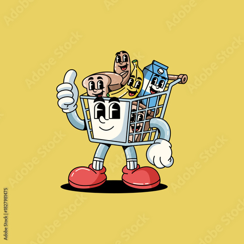 Retro Cartoon market martes Vector illustration hand drawn