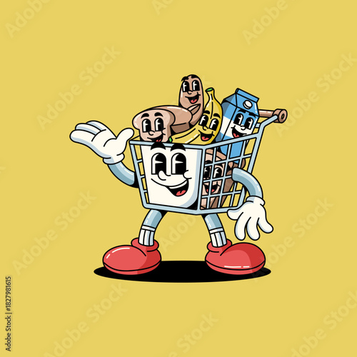 Cartoon Retro market martes Vector illustration hand drawn