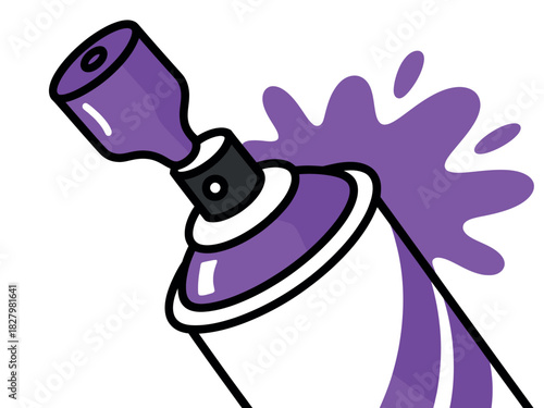 A purple spray paint can releasing a splat of paint.