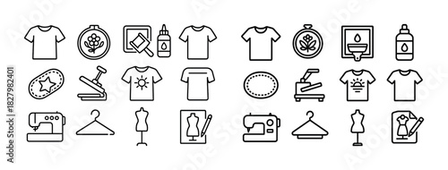 Icon set of sewing tools and t-shirt illustrations for fashion design