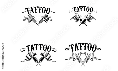 Tattoo machine illustration with crossed equipment and vintage style design
