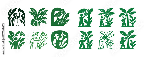 Green plant silhouettes: nature scenes with people and foliage