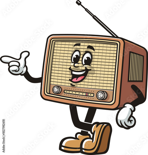Radio mascot cartoon with an idea