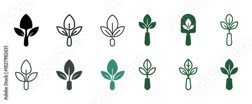 Collection of stylized leaf and bud icons in various colors