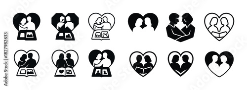 Heart-shaped icons of couples with photo albums