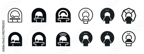 Mri scanner icon set: various styles of medical imaging equipment designs