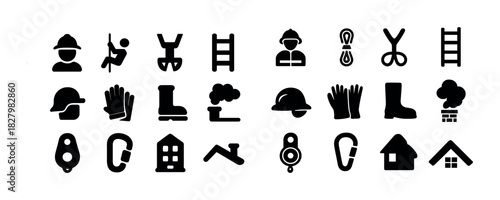 Construction and safety equipment icons collection