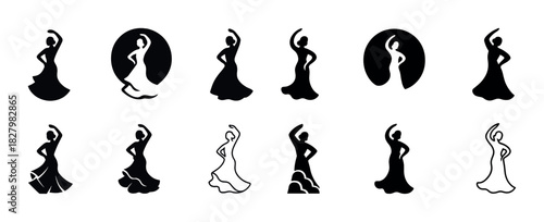 Silhouette flamenco dancers in various poses and styles