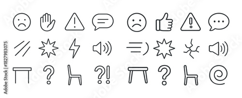 Minimalist line icons of emotions and objects
