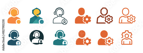 Diverse call center and technical support icon set