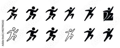 Dynamic athletic pictograms: running and jumping silhouettes