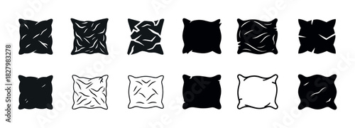 Black and white pillow silhouettes and outlines in various shapes
