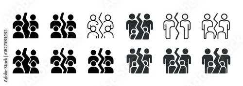 Diverse silhouette icons of people in groups and pairs