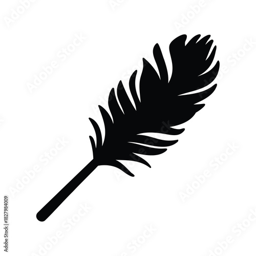 Elegant black feather silhouette against a white backdrop in minimalist style