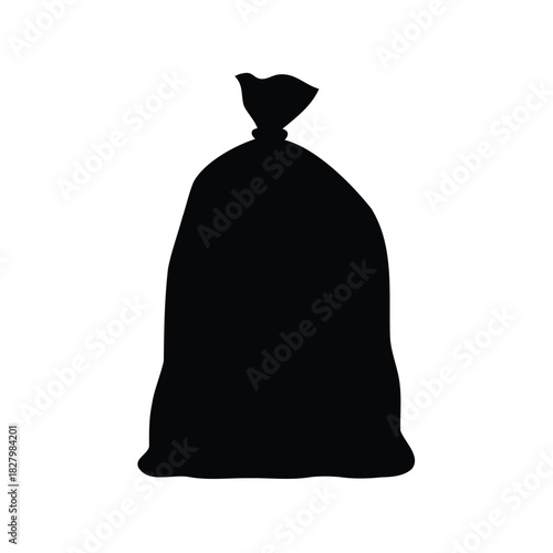 Isolated Black Silhouette of a Trash Bag, Ready to Be Disposed