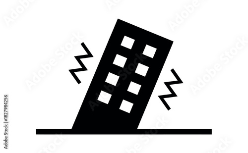 An illustration of a building leaning and shaking, representing an earthquake.