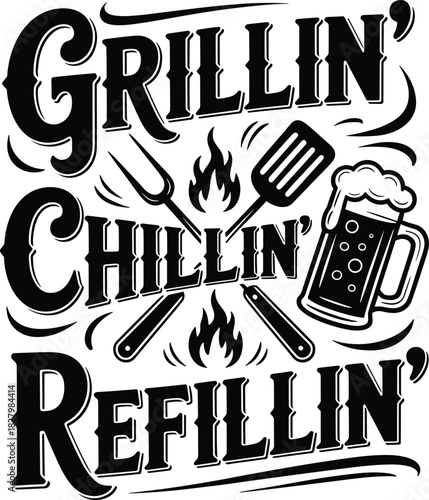 Dad’s Bar & Grill BBQ Badge Bundle — Vintage Grill & Chilling Typography Set