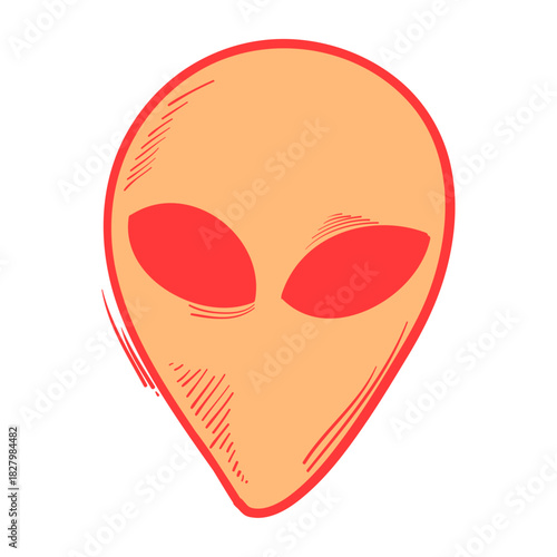 Extraterrestrial Portrait: An orange-hued extraterrestrial with a streamlined head, emphasized by red-hued eyes and an artistic sketch outline, looks on in quiet contemplation, evoking intrigue.
