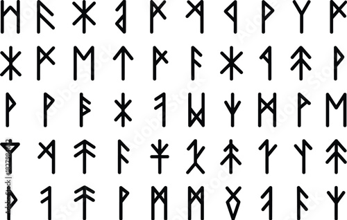Ancient Runes Alphabet Symbols Set on White Background untitled