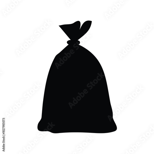 Isolated Black Garbage Bag Icon on White Background, Pollution Concept