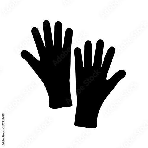 Two dark gloves isolated on white, protection for hands in silhouette