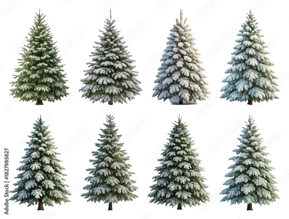 Obraz premium PNG Snow-covered evergreen trees collection, element set on transparent background