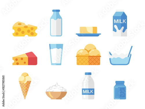 Dairy Products Collection With Milk Cheese Ice Cream And Butter vector illustration