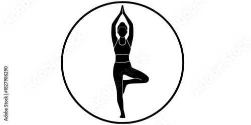 Gender Neutral Yoga Tree Pose Vector Icon