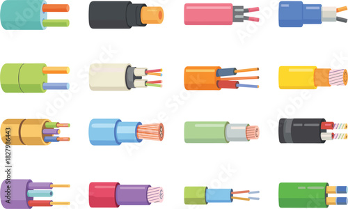 Various Types Of Electrical Cables With Different Colors And Cores wire power