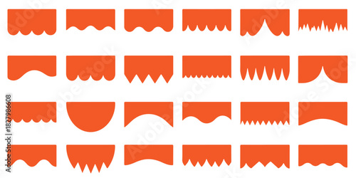 A versatile collection of simple flat graphic design elements featuring wavy, scalloped, and zigzag decorative borders