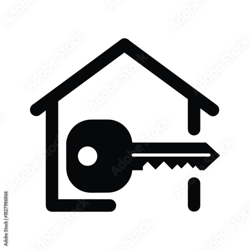 House and key icon representing real estate, home ownership, security, and property access