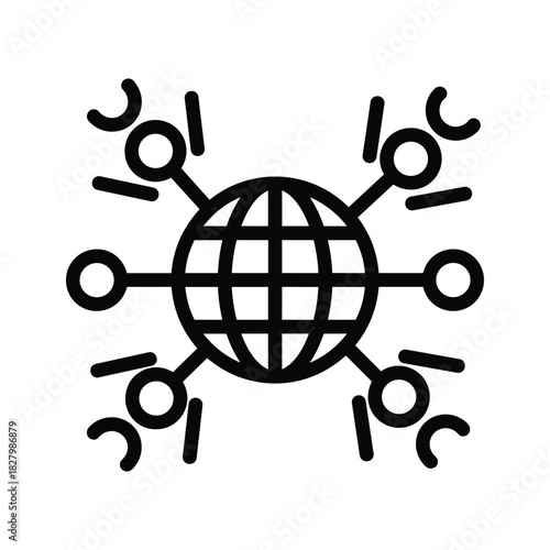 Global network connection icon showing distributed nodes around a central globe, isolated on