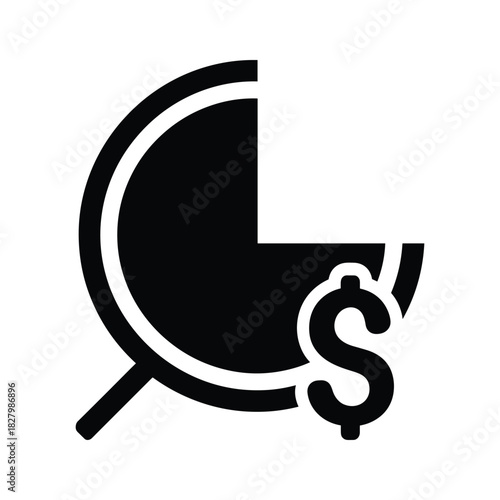 Financial analysis icon showing a pie chart and dollar sign for budget and cost breakdown