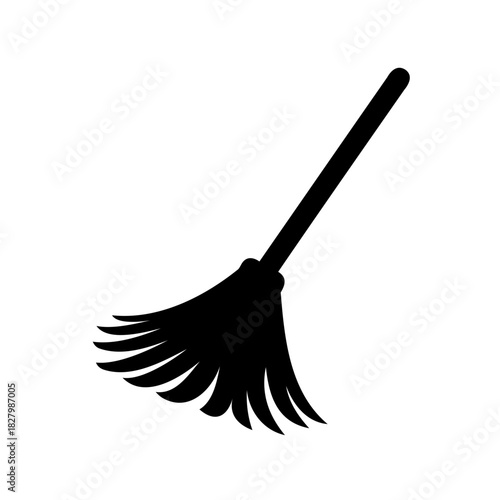 Black and white silhouette illustration of a cleaning broom with a handle