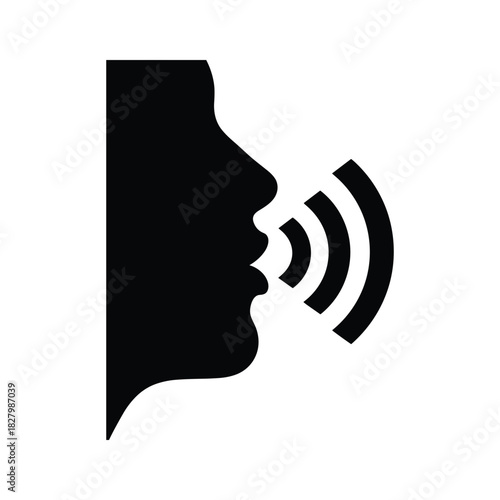Silhouette of a human head speaking with sound waves emanating from mouth isolated on