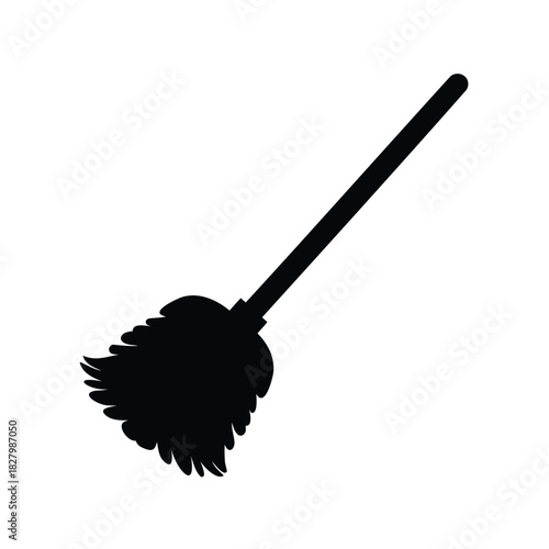 Simple black broom silhouette against a white background for cleaning purposes