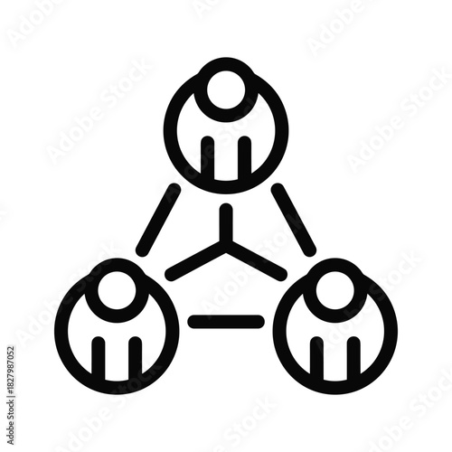 Network connection between three people, abstract concept of teamwork and communication