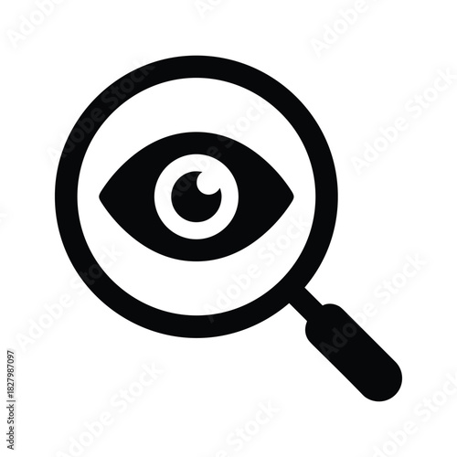 Magnifying glass over an eye icon, symbolizing search, vision, and discovery