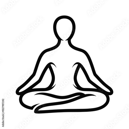 Outline icon of a person sitting in the lotus position meditating, representing peace and wellness