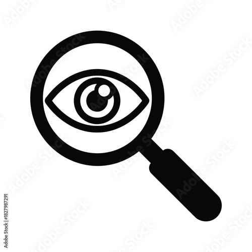 Eye inside magnifying glass icon representing search, observation, and investigation, isolated on