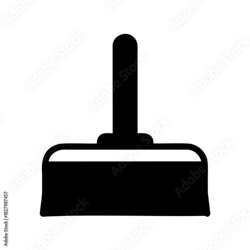 Black Silhouette Icon of a Dustpan with Handle on White Background