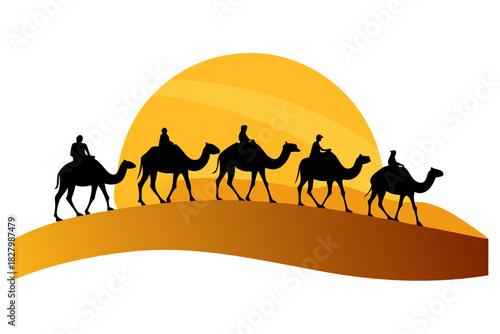 Camels crossing the desert
