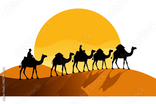 Camels walking in desert